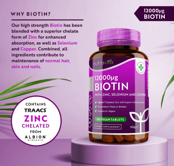 Biotin 12,000ug with Albion™ Zinc, Selenium & Copper 365 Vegan Tablets_1