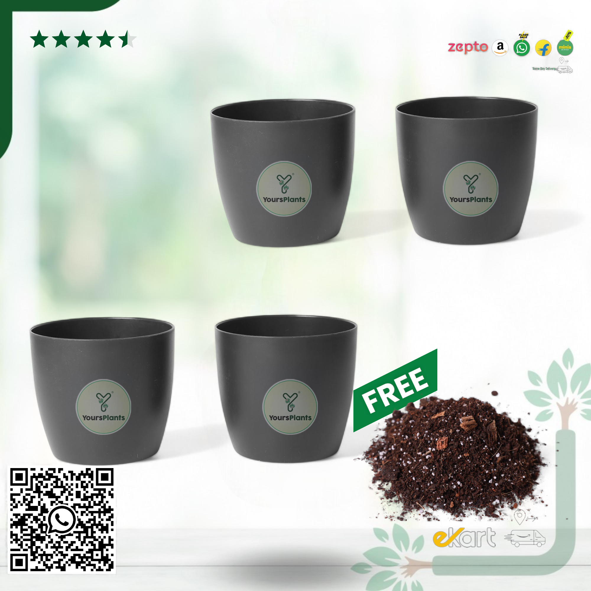 Black Ronda 1110 Planter - Fits 4''Growser Pot Plants {Free Organic Pot Mix} Pack of 2_0
