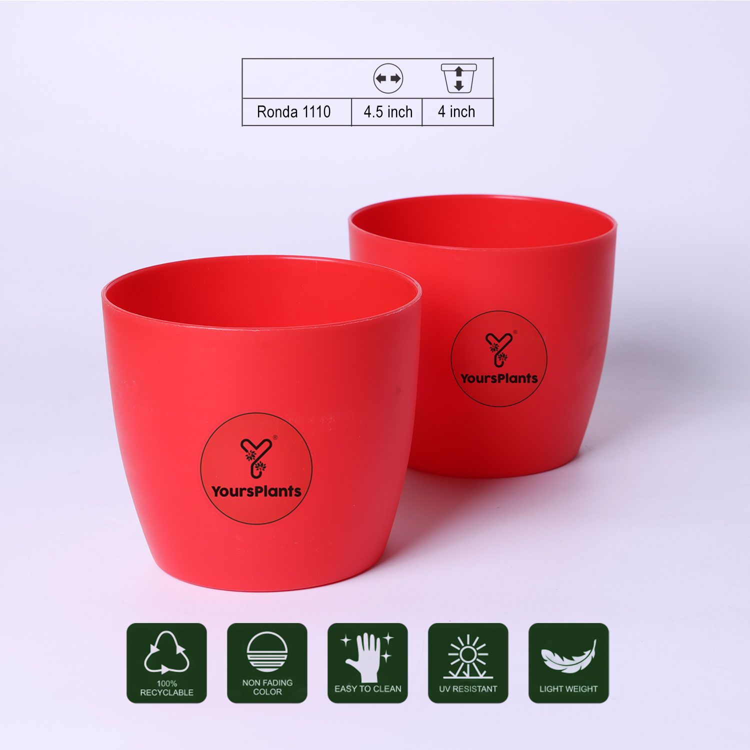 Red Ronda 1110 Planter - Fits 4''Grower Pot {Free Organic Pot Mix} Pack of 2_1