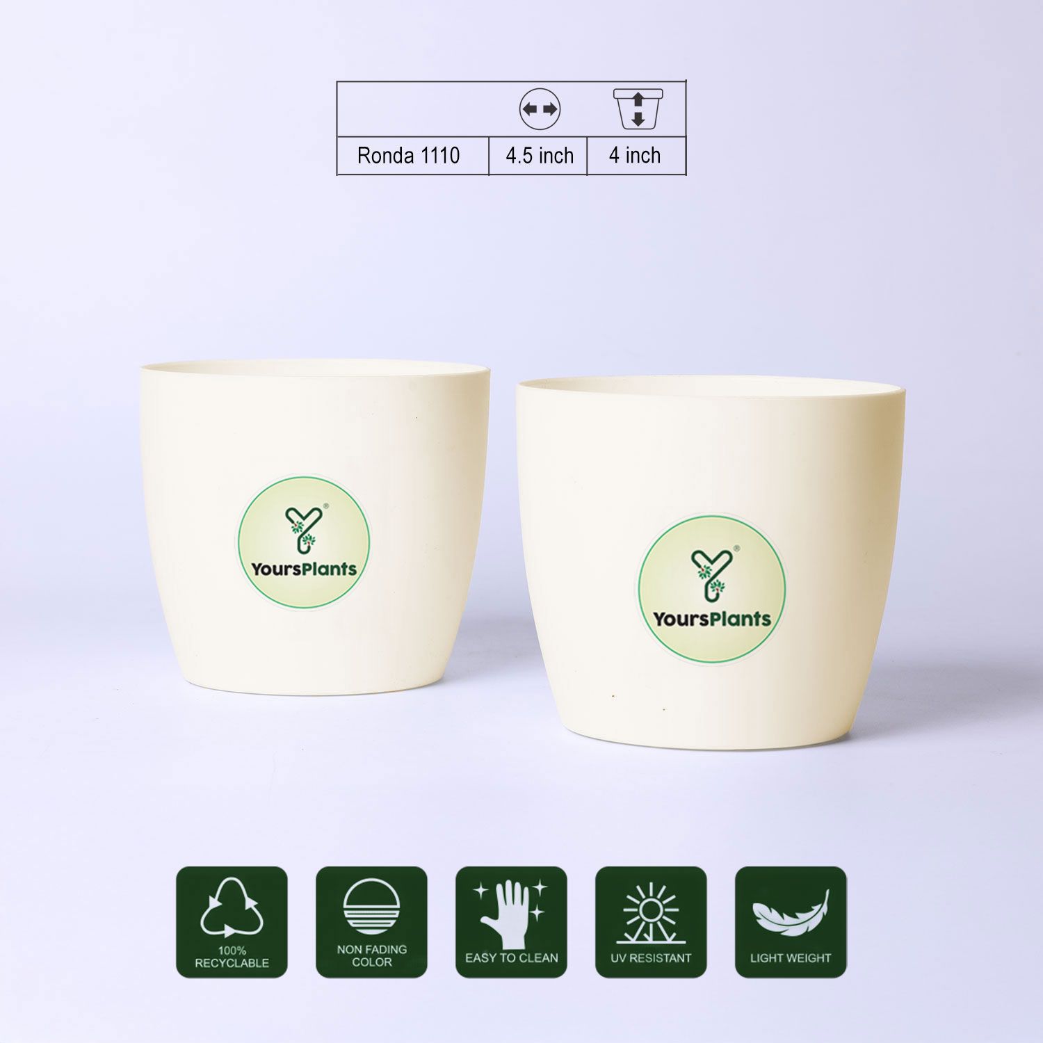 Ivory Ronda 1110 Planter - Fits 4''Grower Pot {Free Organic Pot Mix} Pack of 2_1