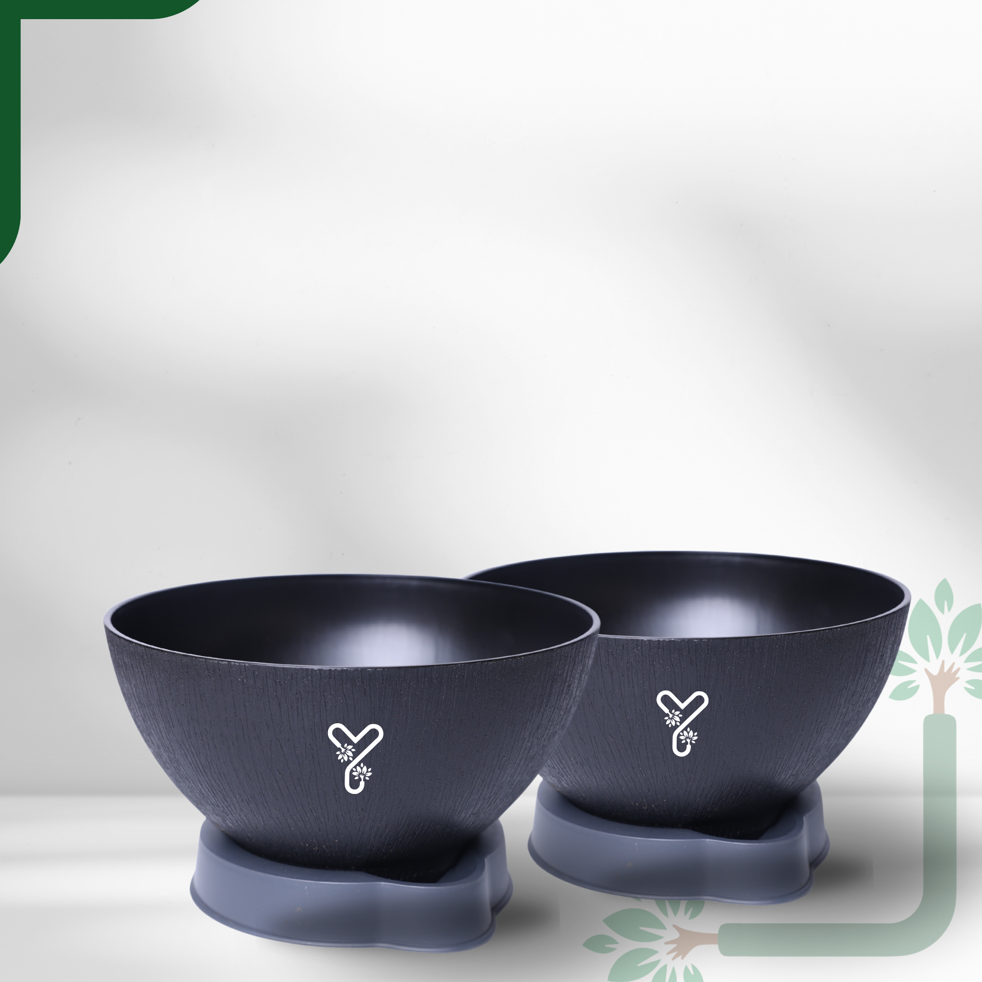 Black Ara 20 Self-Watering Bowl Pot - 7.9-Inch with Smart Tray & Wick, Pack of  02_0