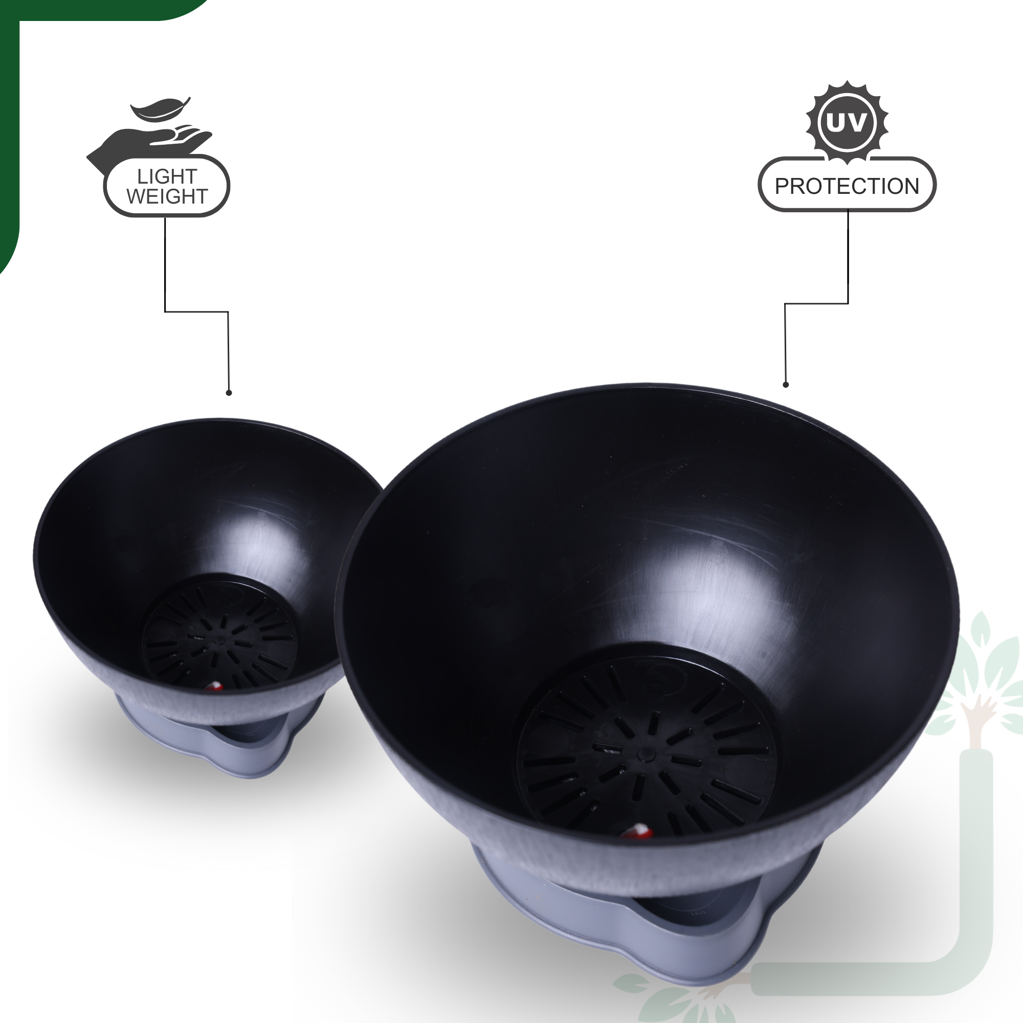 Black Ara 20 Self-Watering Bowl Pot - 7.9-Inch with Smart Tray & Wick, Pack of  02_2
