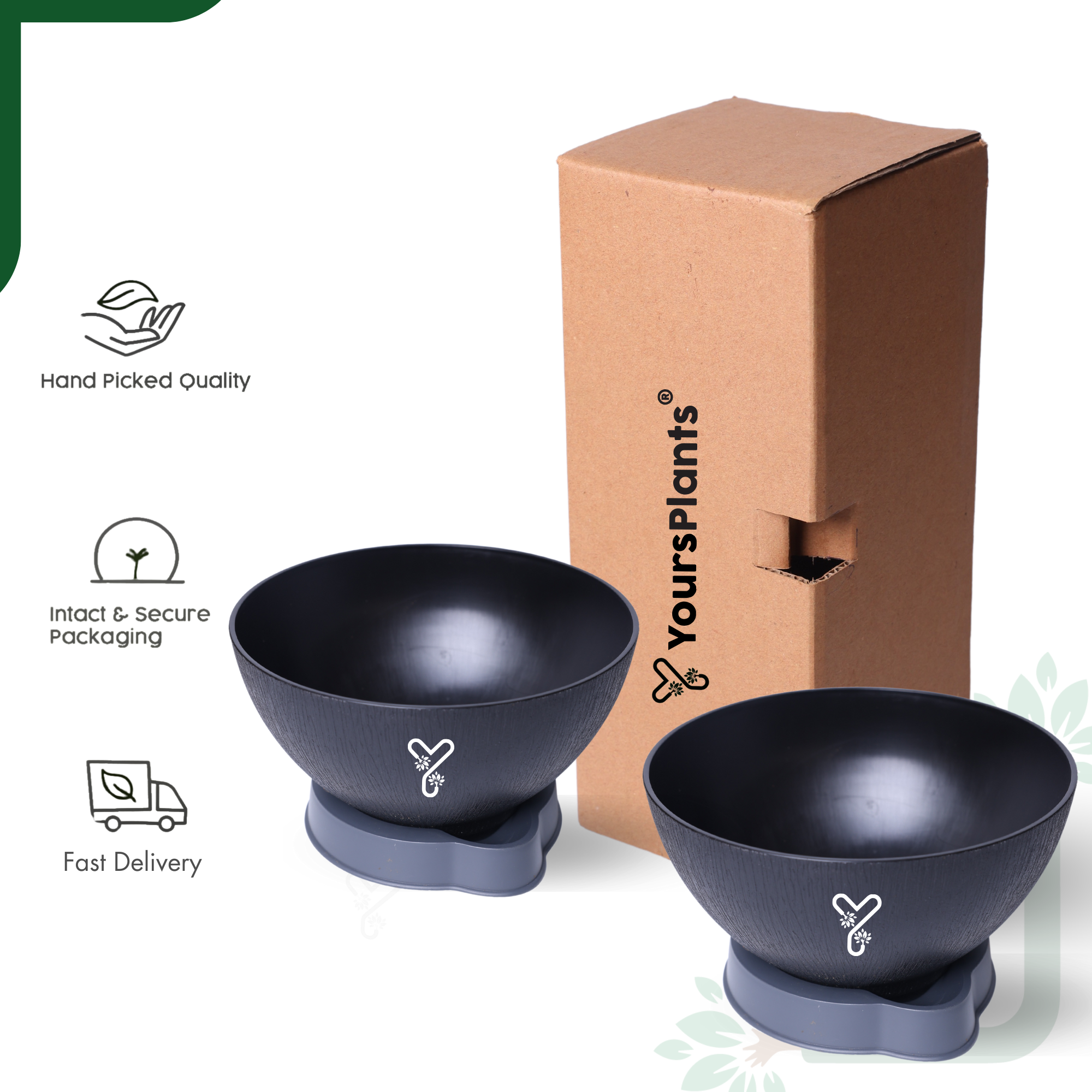 Black Ara 20 Self-Watering Bowl Pot - 7.9-Inch with Smart Tray & Wick, Pack of  02_4