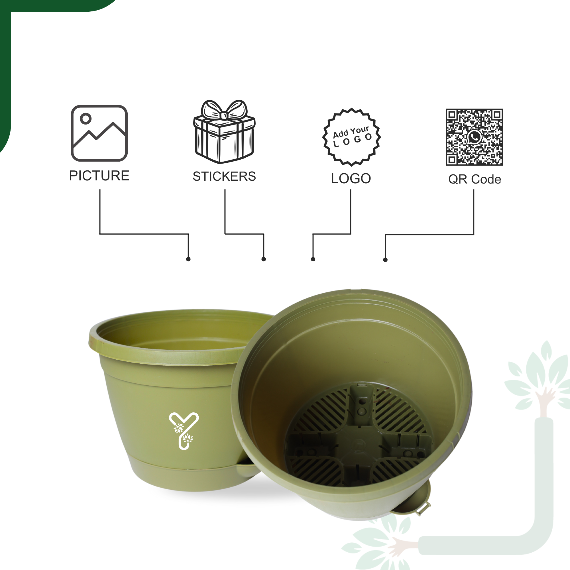 Olive Hanging Self Watering Pot, 8inch, Vertical Hook & 12.5'' Chain | Pack of 2_4