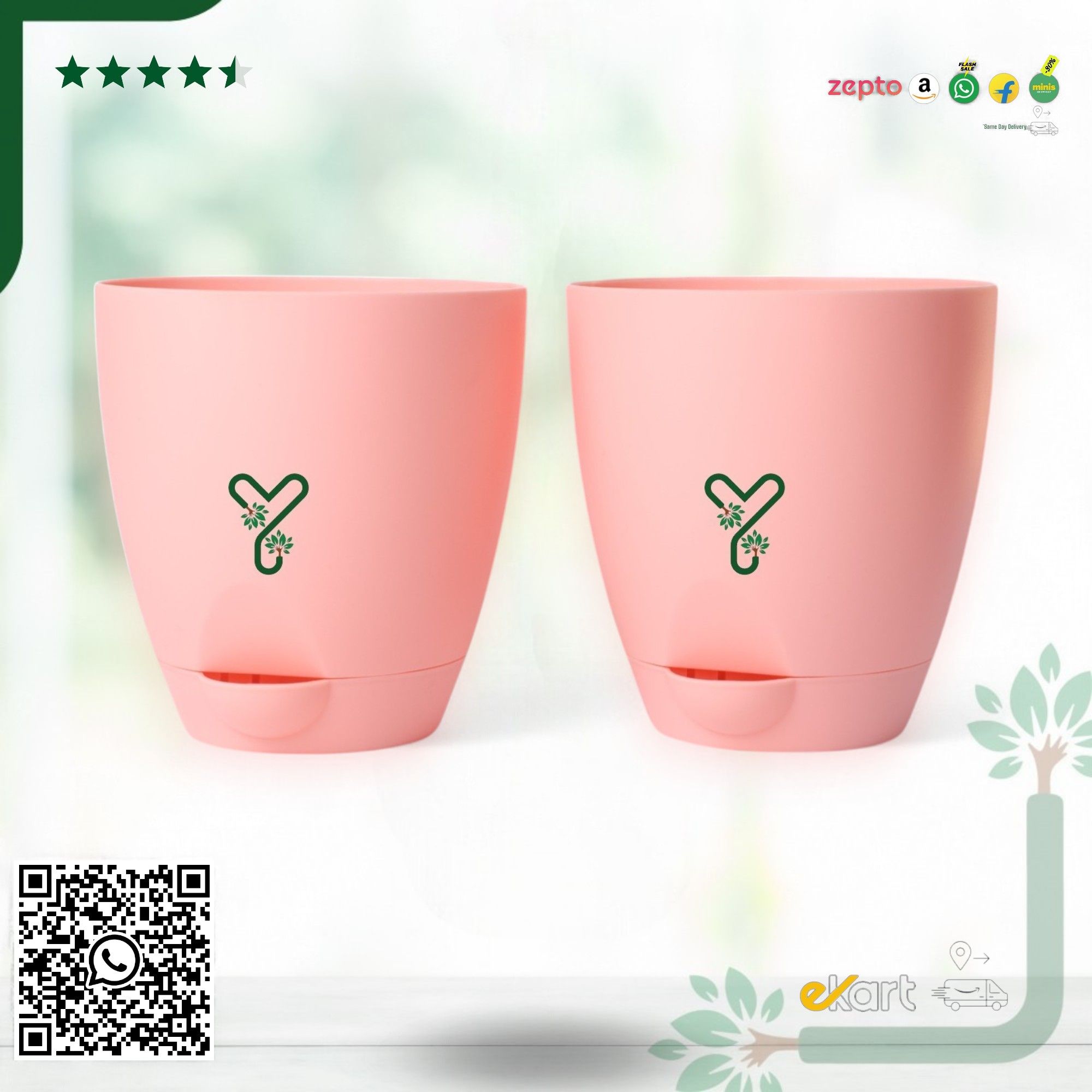 Peach Aqua Self Watering | 7inch Pot | Pack of 2_0