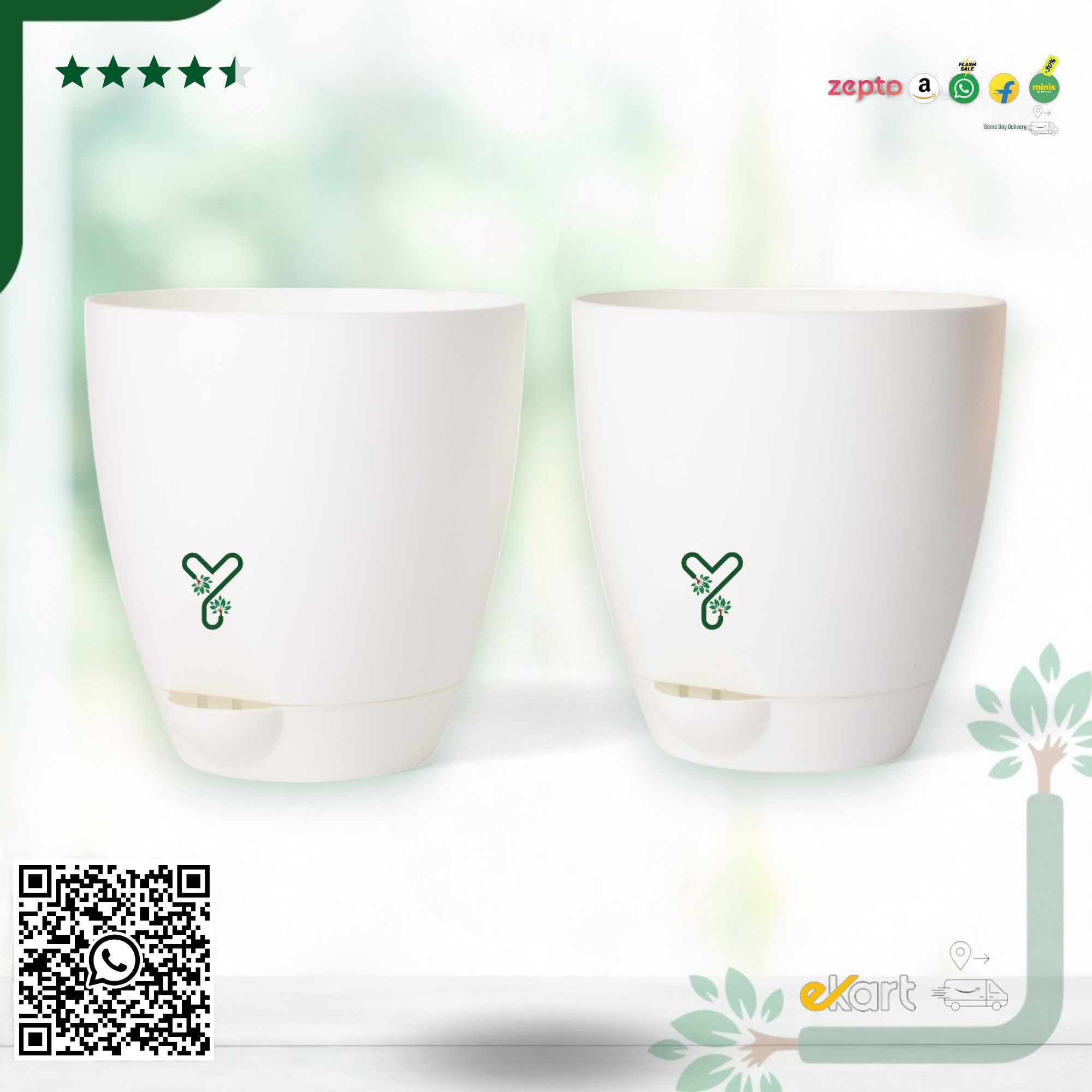 White Aqua Self Watering | 7inch Pot | Pack of 2_0