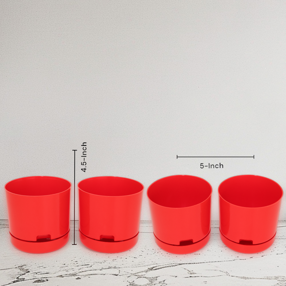 Red | Bloom9 Self-Watering Pot | 5-Inch | {Free 1kg Organic Pot Mix} | Pack of 4_1