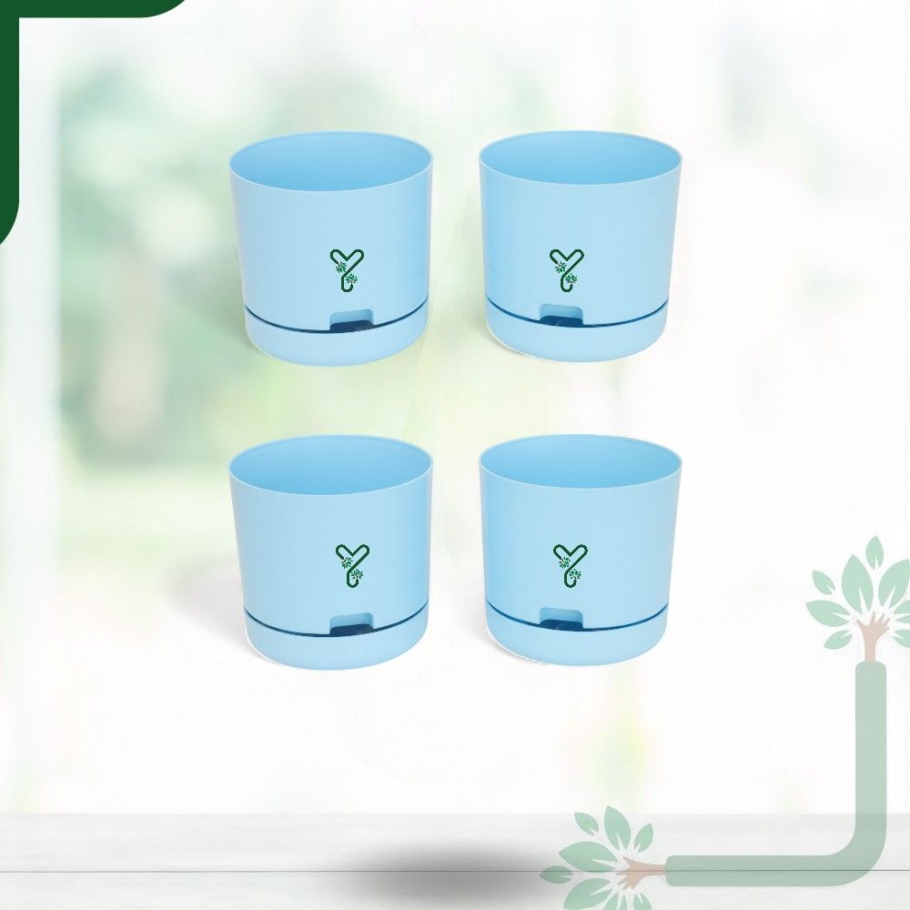 Blue | Bloom9 Self-Watering Pot | 5-Inch | {Free 1kg Organic Pot Mix} | Pack of 4_3