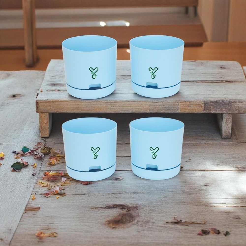 Blue | Bloom9 Self-Watering Pot | 5-Inch | {Free 1kg Organic Pot Mix} | Pack of 4_5