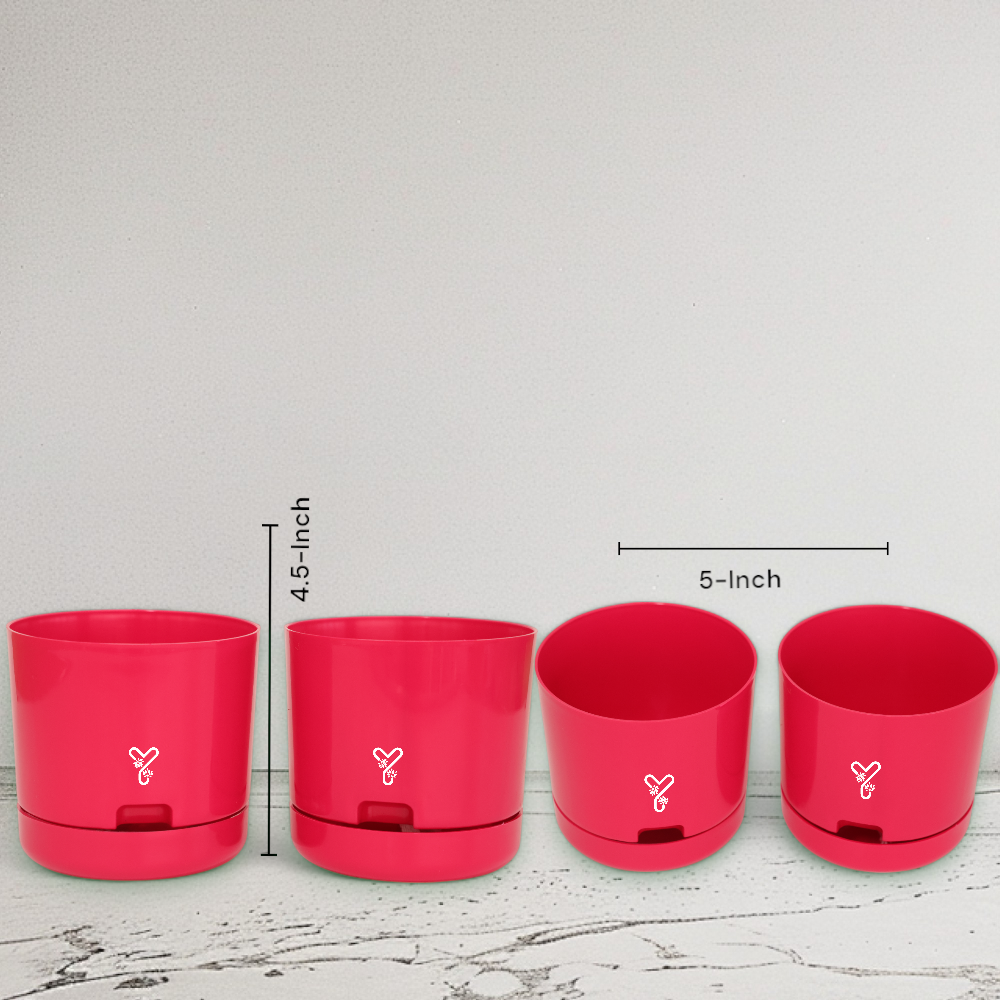 Pink | Bloom9 Self-Watering Pot | 5-Inch | {Free 1kg Organic Pot Mix} | Pack of 4_1