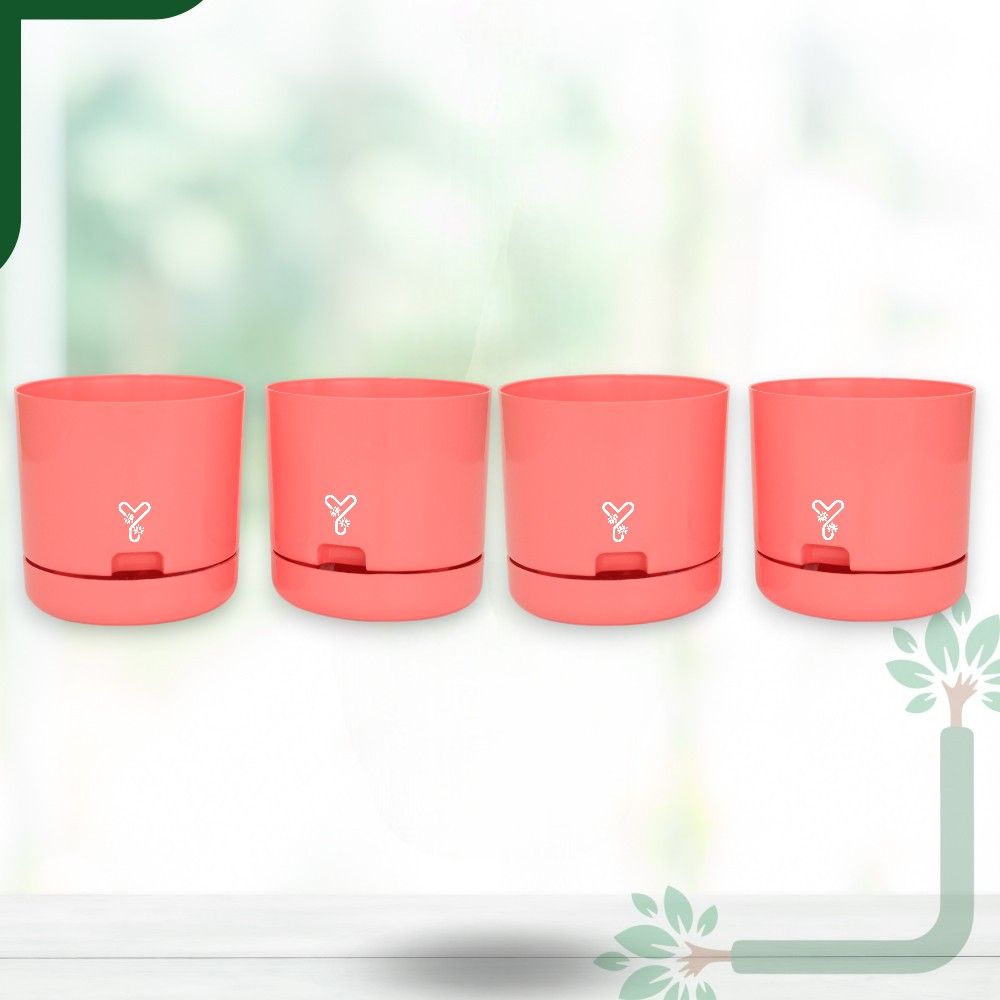 Peach | Bloom9 Self-Watering Pot | 5-Inch | {Free 1kg Organic Pot Mix} | Pack of 4_5