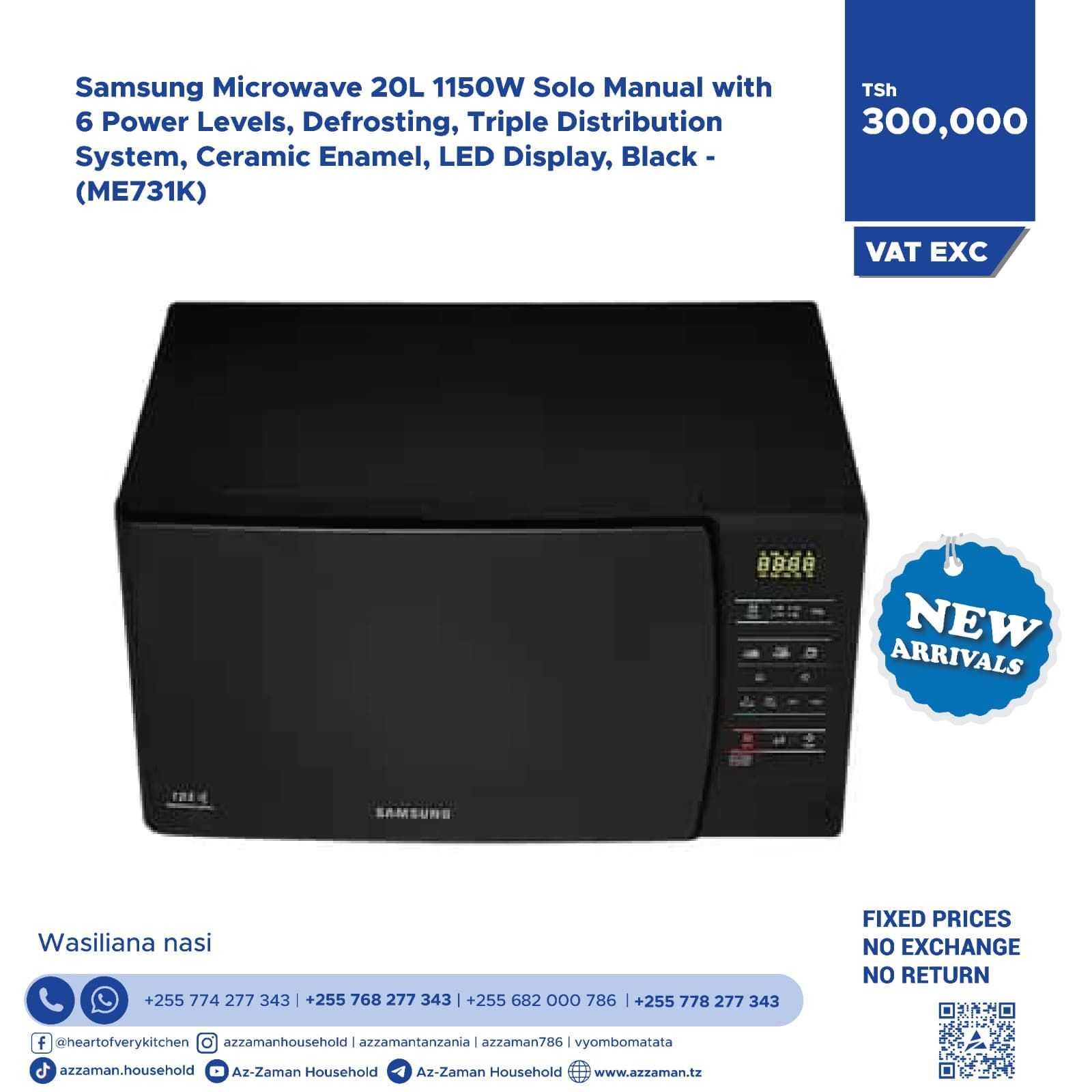 Samsung Microwave 20L 1150w Solo, Manual With 6 Power, Levels Defrosting Trible Distribution System. -Black-_0