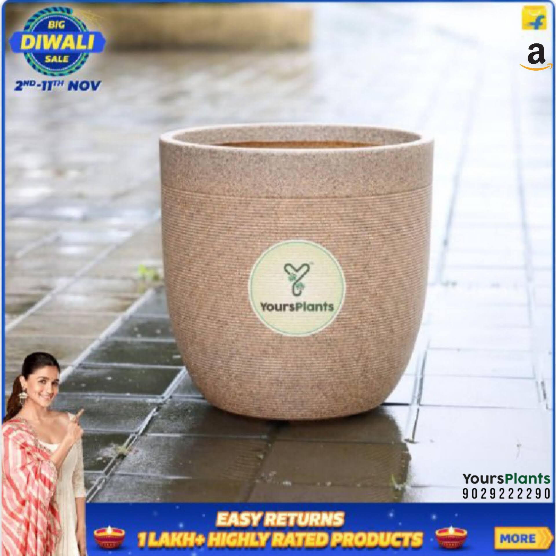 Milano Large Planters with Wheels | 12Inch Planter | Cream Stone _3