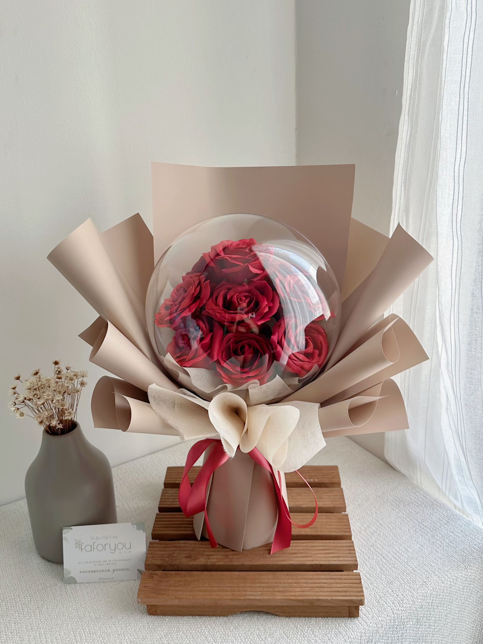 9 Stalk Soap Rose Big Acrylic Ball Bouquet  _0