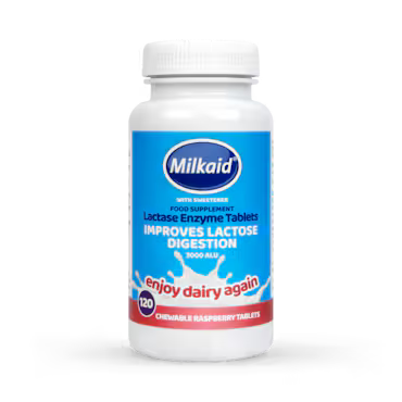 Milkaid Lactase Enzyme Tablets Raspberry Flavour 120 Tablets_0