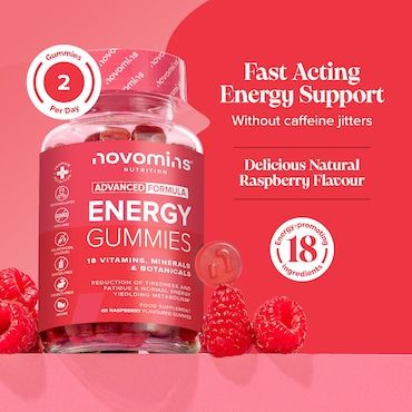 Novomins Energy Raspberry Flavour Vitamins 60 Gummies 30 Days Supply_4