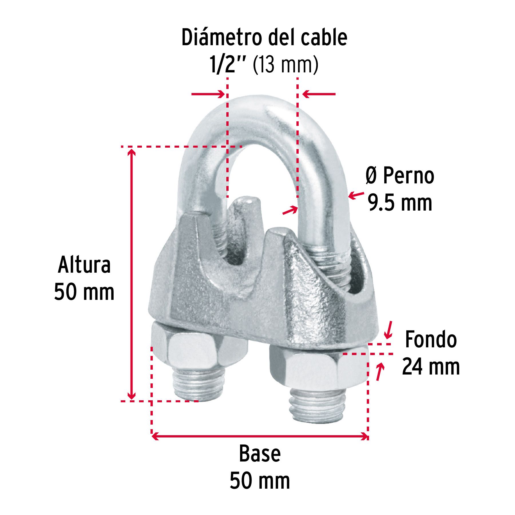Blíster c/1 nudo (perro) de hierro p/cable de 1/2', FIERO_2