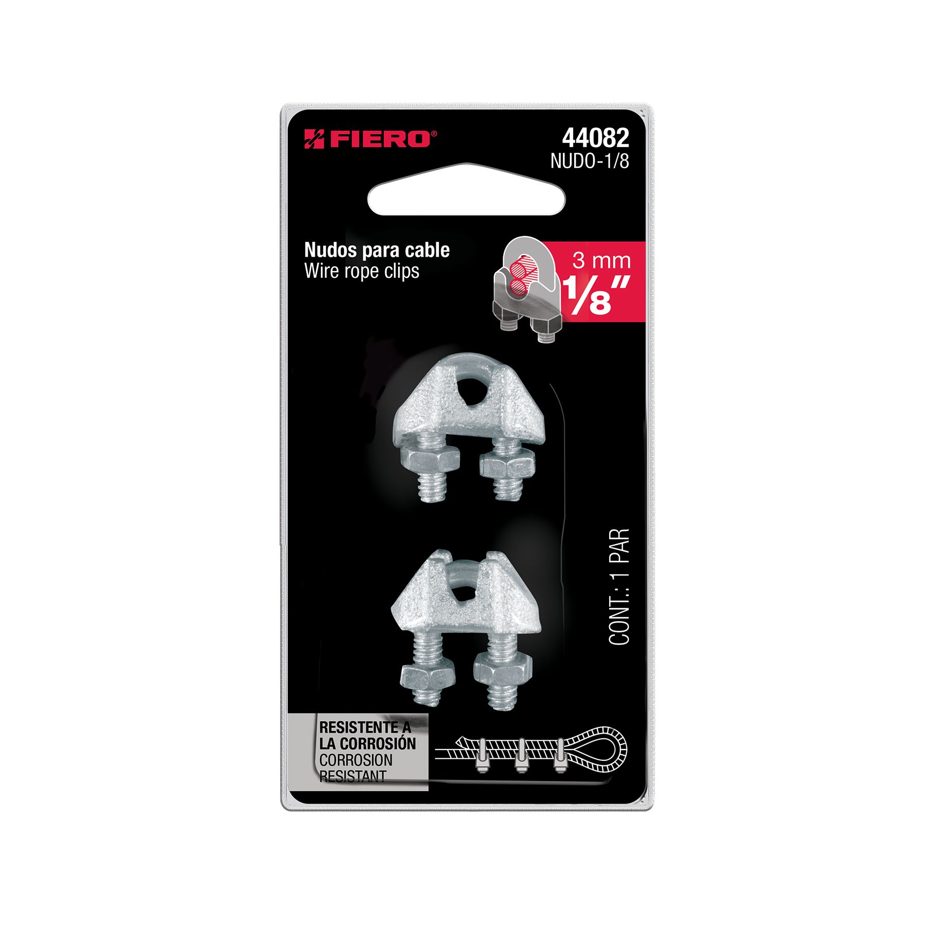 Blíster c/2 nudos (perros) de hierro p/cable de 1/8', FIERO_5