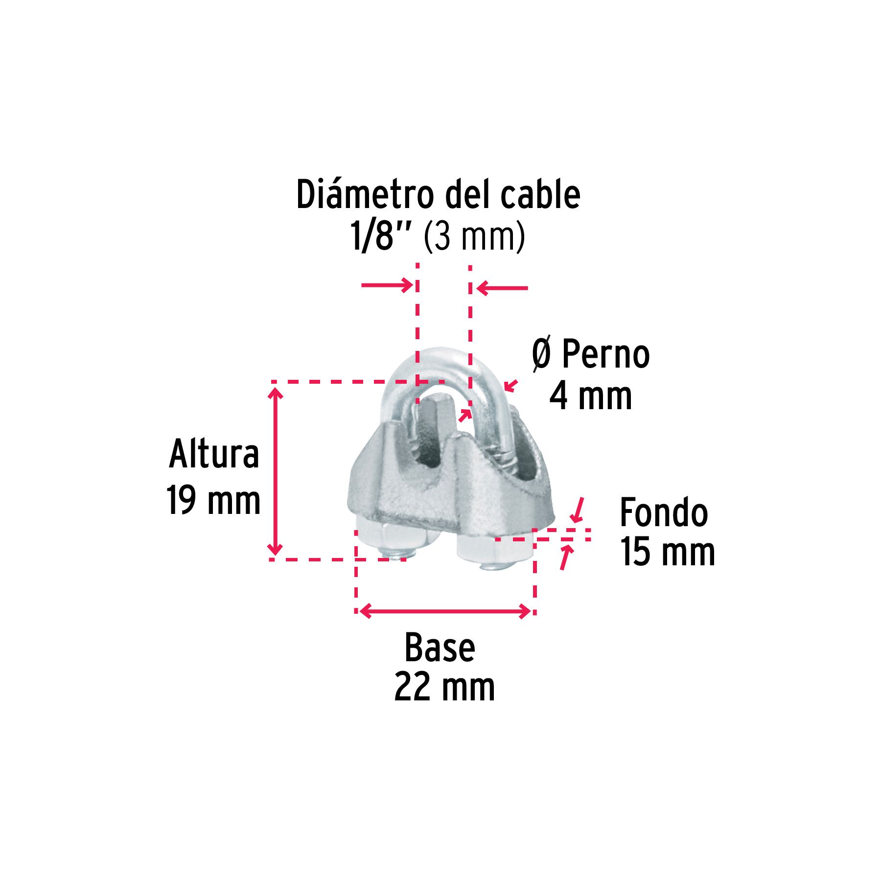 Blíster c/2 nudos (perros) de hierro p/cable de 1/8', FIERO_1