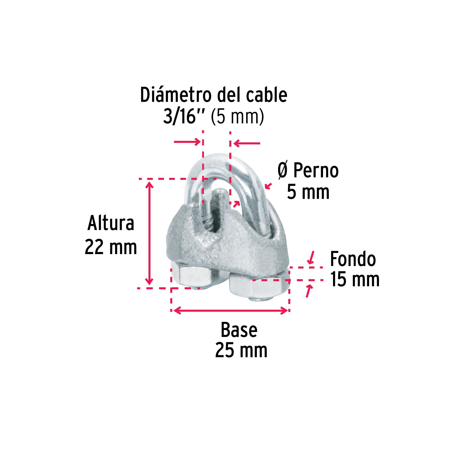 Blíster c/2 nudos (perros) de hierro p/cable de 3/16', FIERO_1