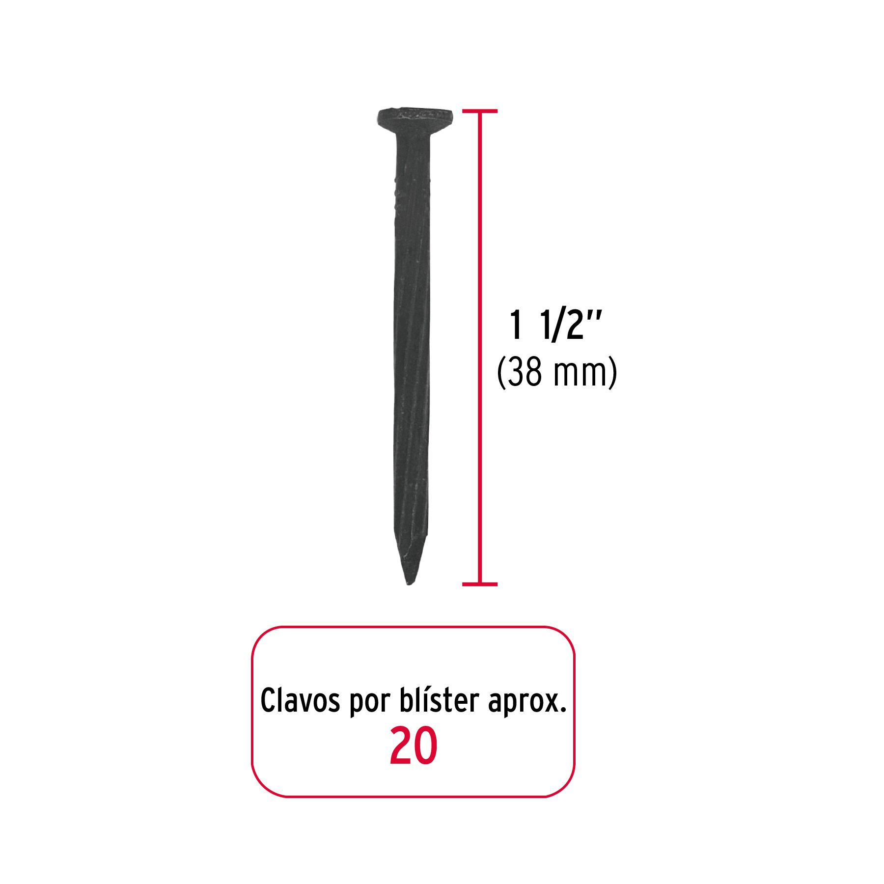 Blíster con 20 clavos negros para concreto 1-1/2', FIERO_2