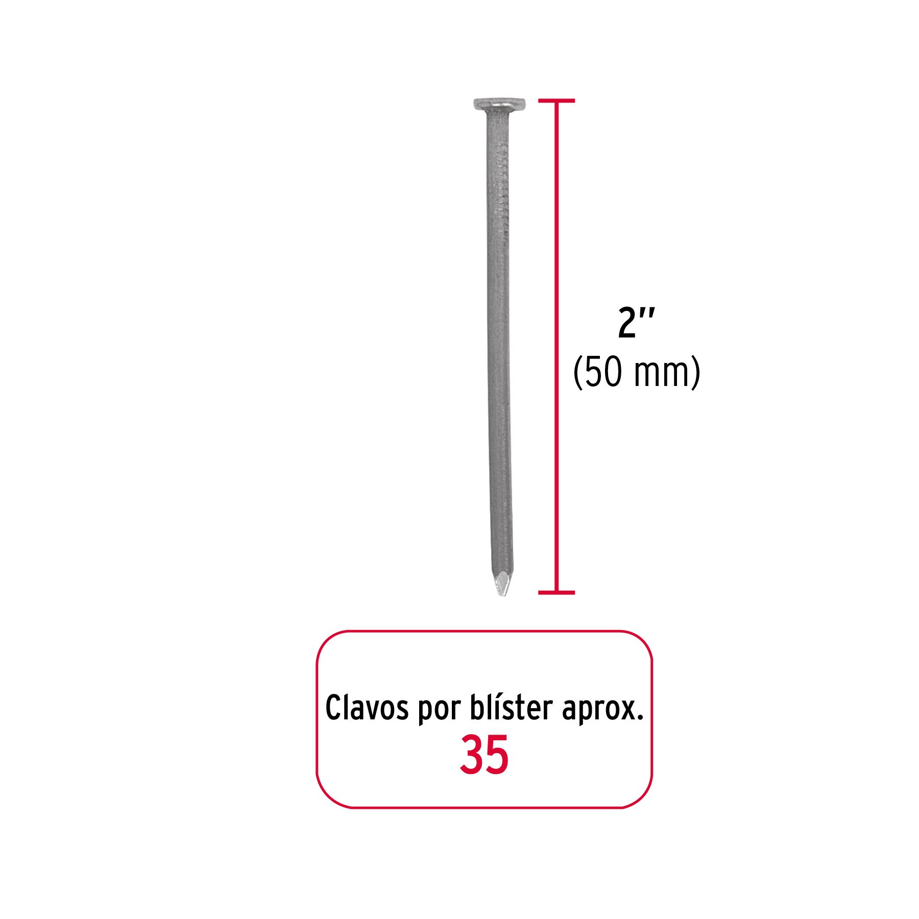 Blíster con 35 clavos estándar 2' con cabeza, FIERO_2