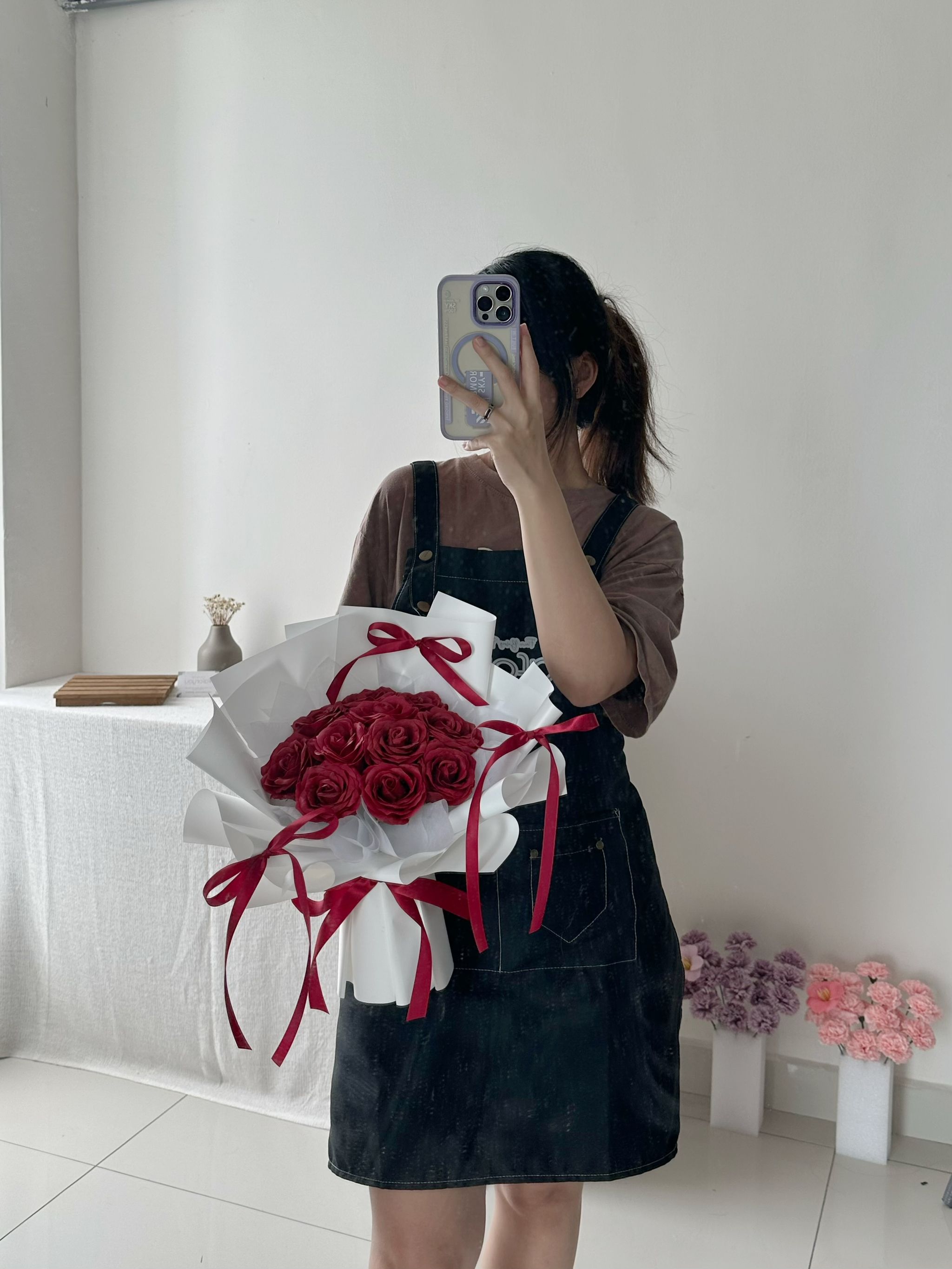 11 Stalk Soap Rose Ribbon Bouquet _1