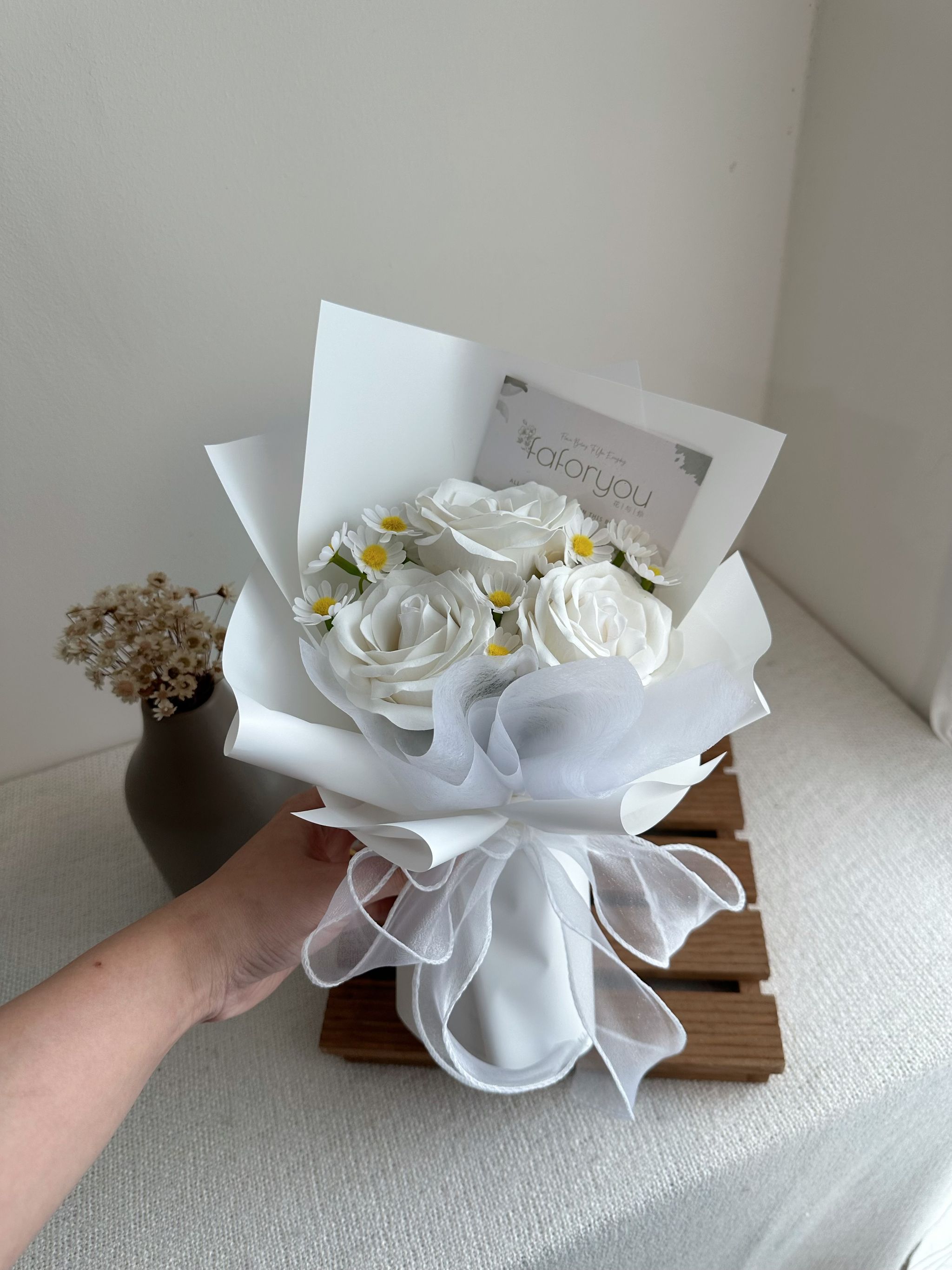3 Stalk Soap Rose Daisy Bouquet   _1