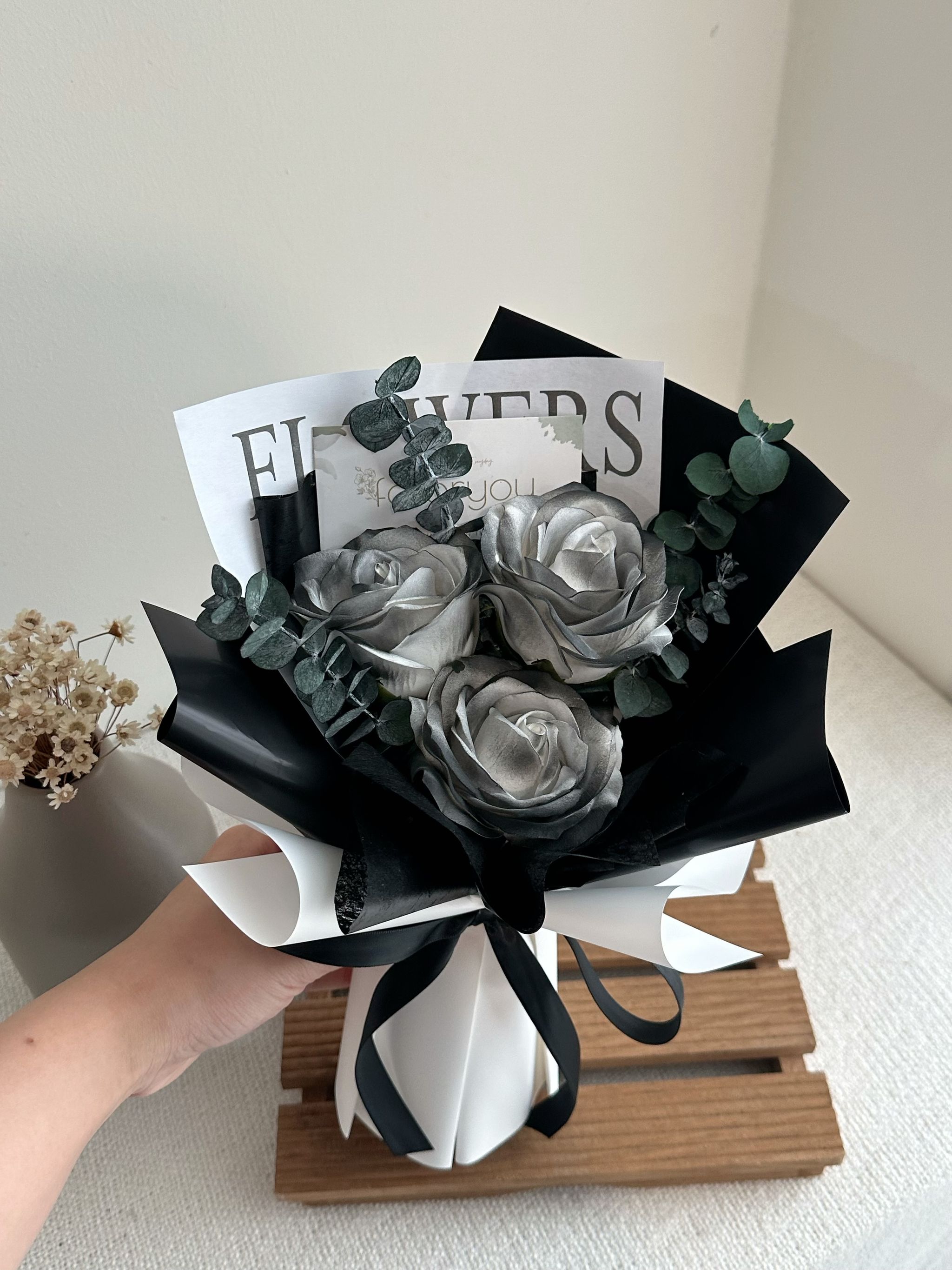 3 Stalk Soap Rose Eucalyptus Bouquet    _1