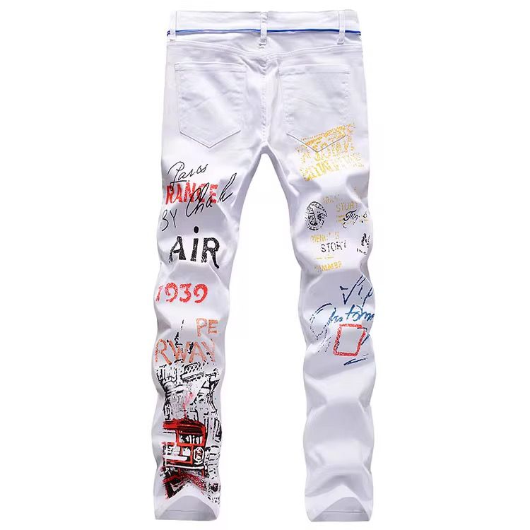 High Street Fashion Mens Jeans Night Club Black White Color Personal Designer Printed Jeans Men Punk Pants Skinny Hip Hop Jeans_3