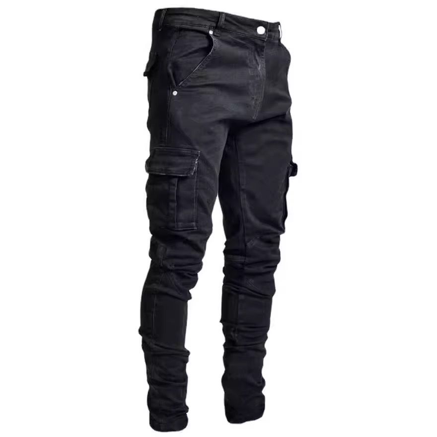 Men's Casual Trousers Worn Out Large Size Clothing Slim Fit Tight Micro-elastic Cargo Fat Jeans Men_1