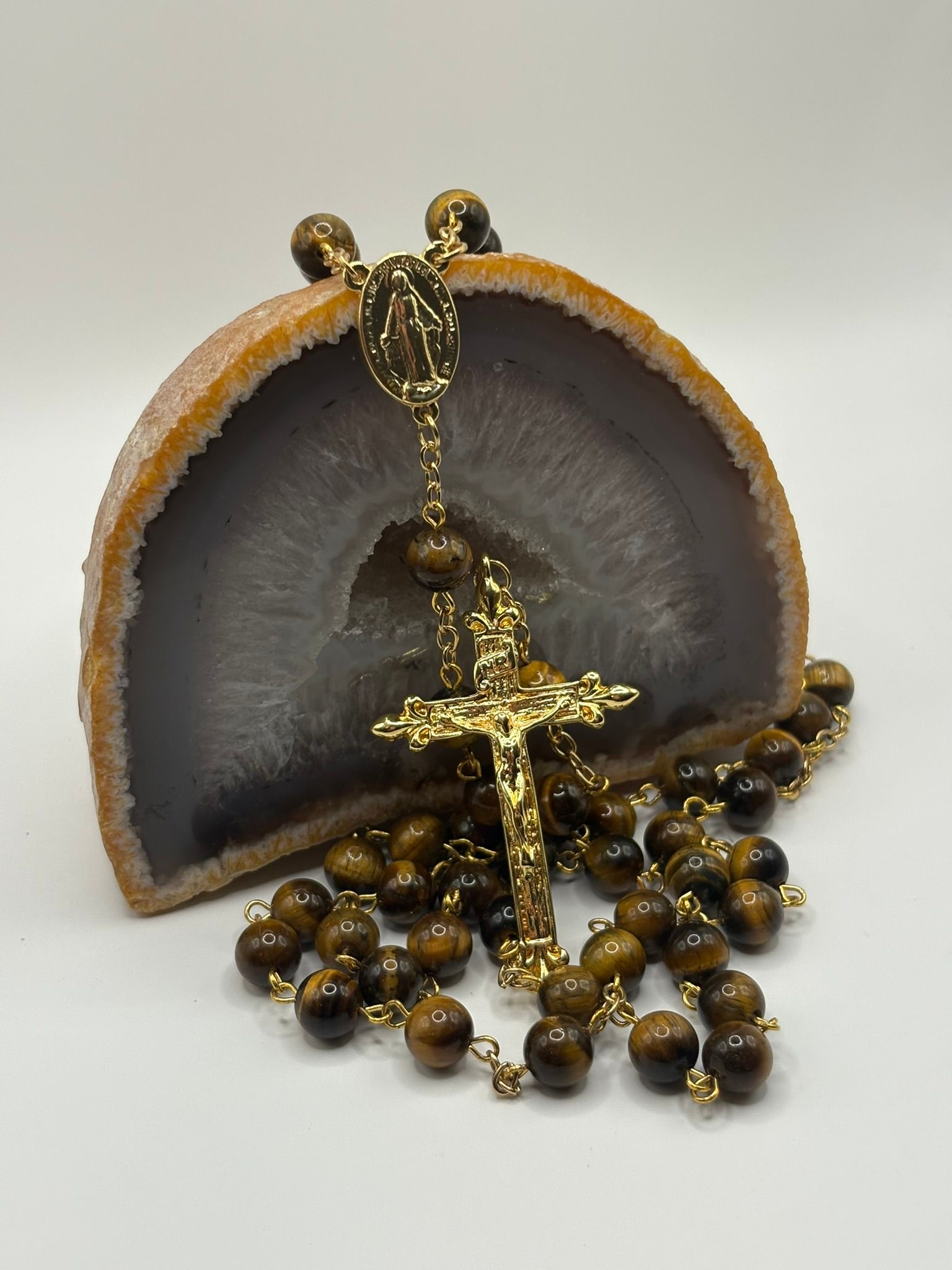 Rosario Ojo de Tigre 8mm laminado en oro 18k_0