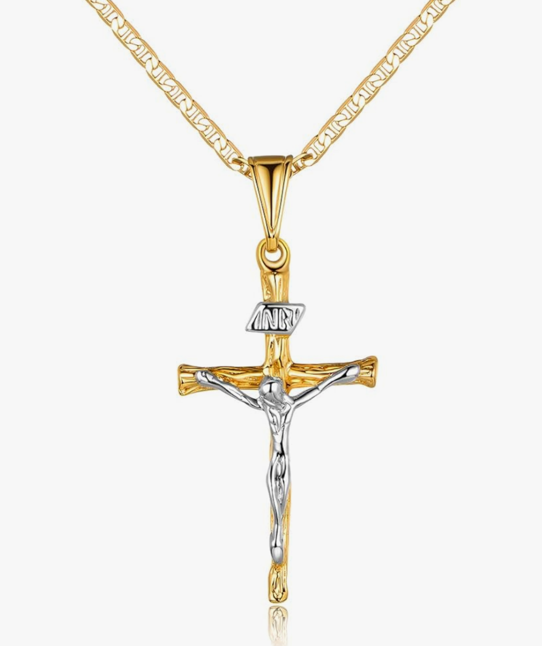 18K Gold Plated Cross Necklace + Flat Marina Chain_2