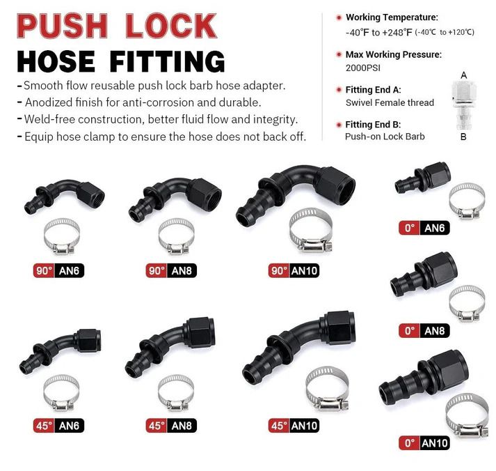 Universal AN6 Push-on 45Degree Reusable Hose End Fittings (10005285)_2