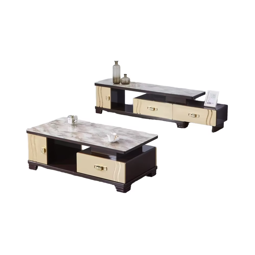 Ensemble Élégance Noble – Meuble TV & Table Basse Bicolores au Fini Marbré_0