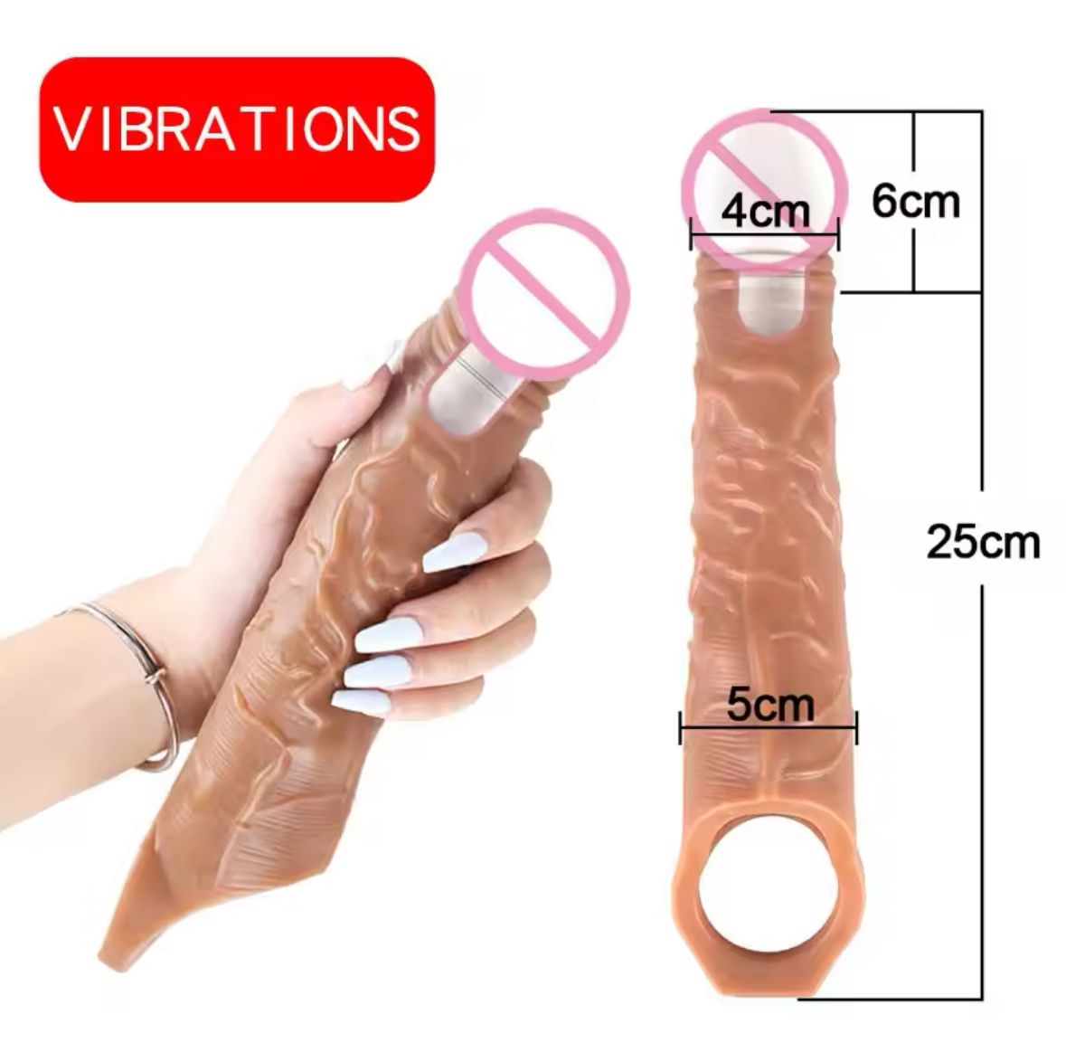 Vibrating 25cm Realistic Dildo Penis Sleeve_0