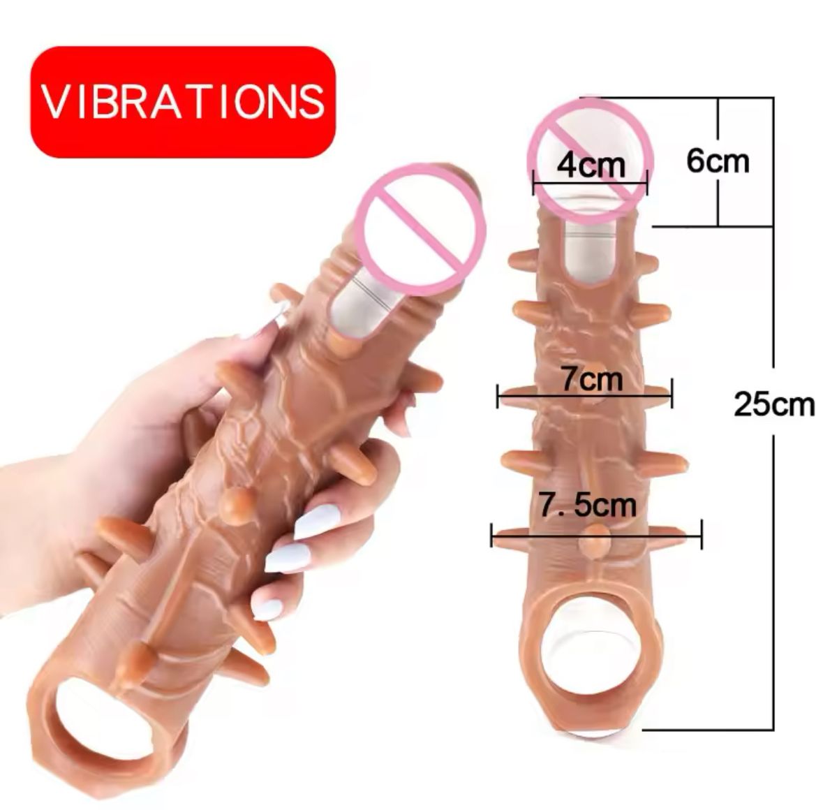 Vibrating 25cm Dotted  Realistic Dildo Penis Sleeve_0
