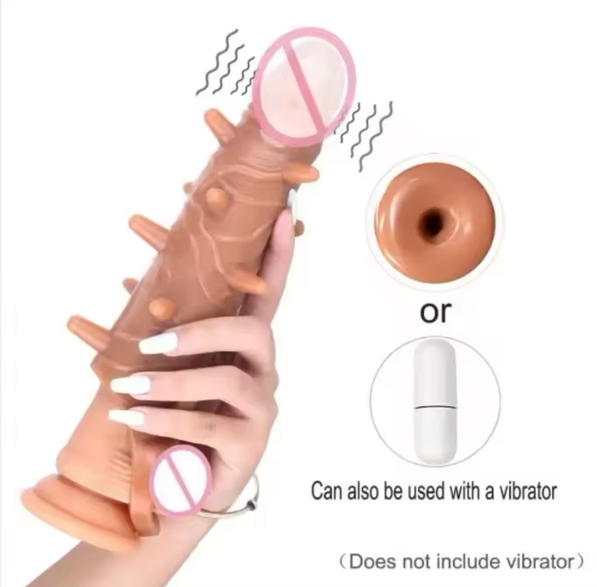 Vibrating 25cm Dotted  Realistic Dildo Penis Sleeve_2