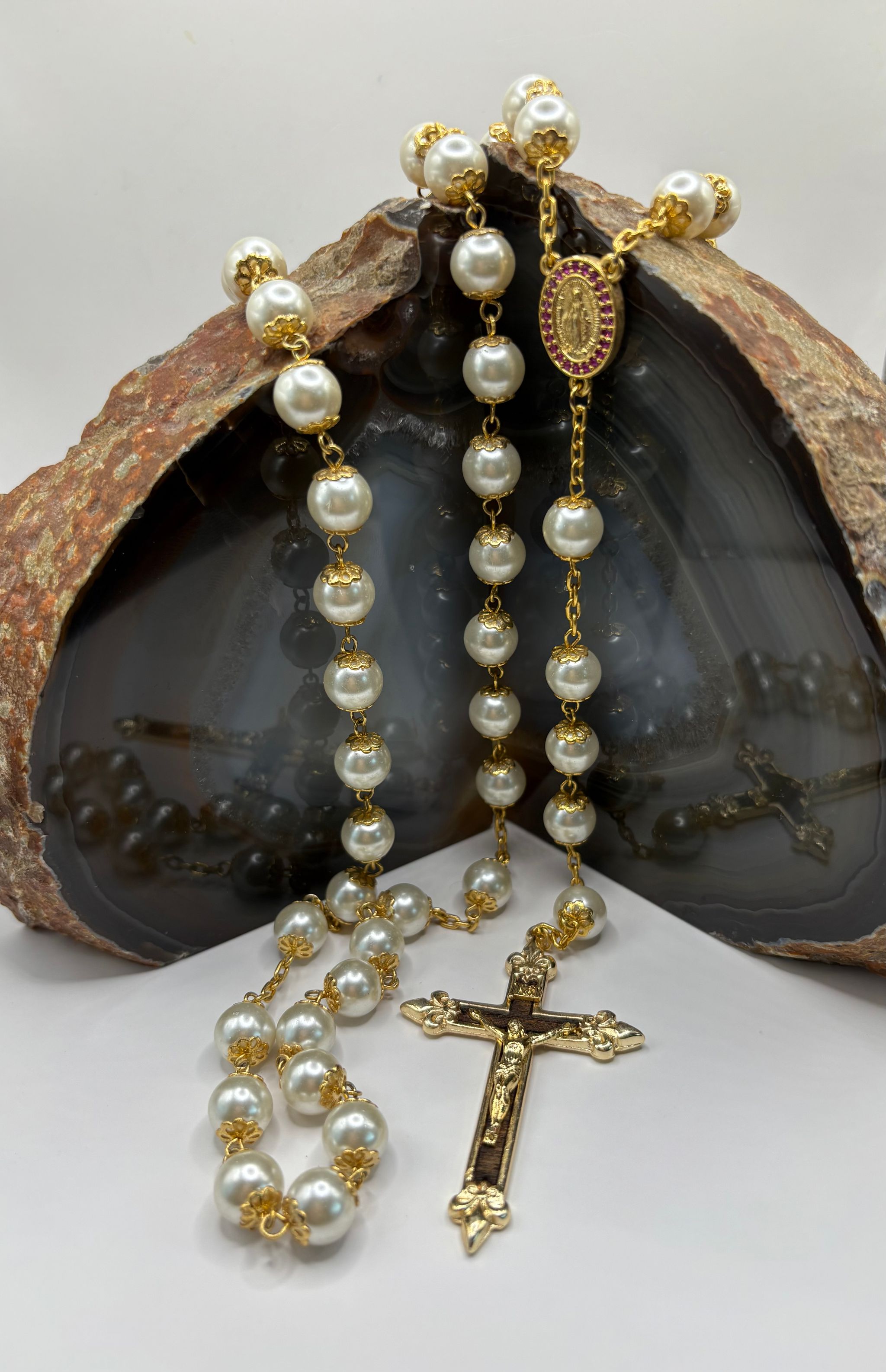 Rosario de Perlas 10mm Chapado en oro 18k_0