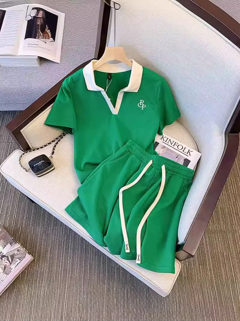 Splice Contrast Women's Top and Shorts Set Fashionable Women's Casual Sets Loose Women's Sportswear Sets_1