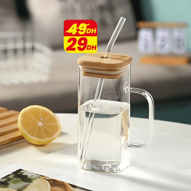 Tasse Avec Paille et Couvercle En Bois 500ml _0