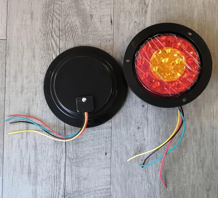 2Pcs 24v Round Truck/Trailer 16LED Rear Tail Stop Light RED + Amber (10007606)_1