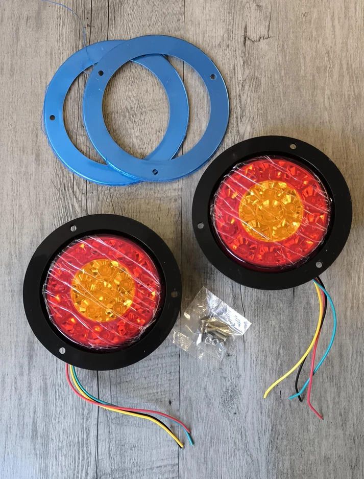 2Pcs 24v Round Truck/Trailer 16LED Rear Tail Stop Light RED + Amber (10007606)_2