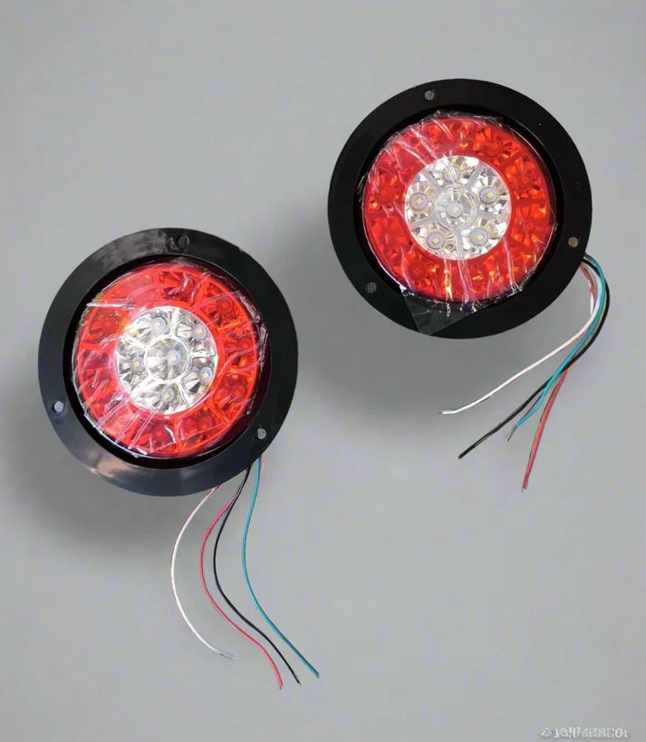 2Pcs 24v Round Truck/Trailer 16LED Rear Tail Stop Light RED + White (10007607)_1