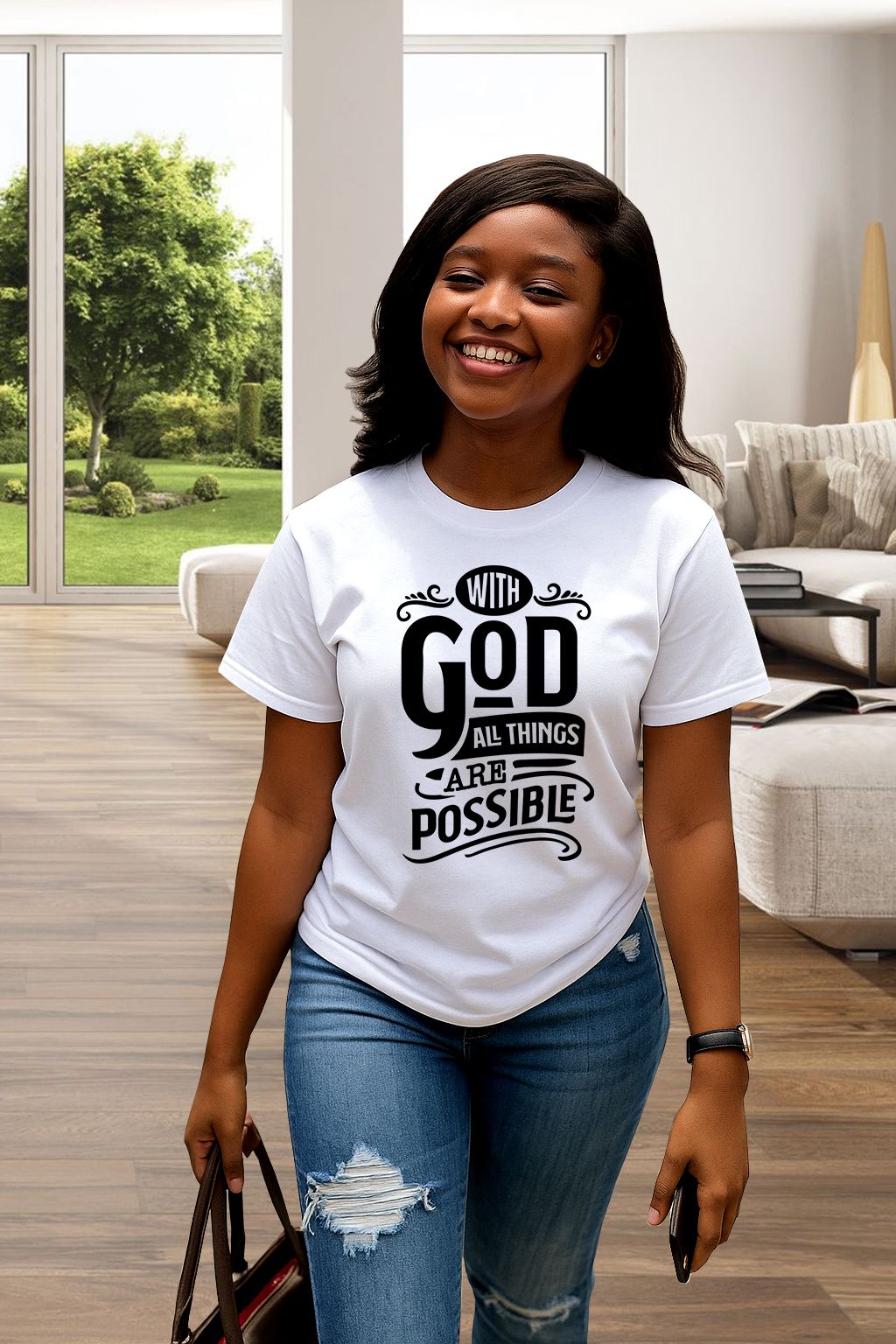 (Faith-Focused): "With God All Things Are Possible"  Print Faith T-Shirt_1