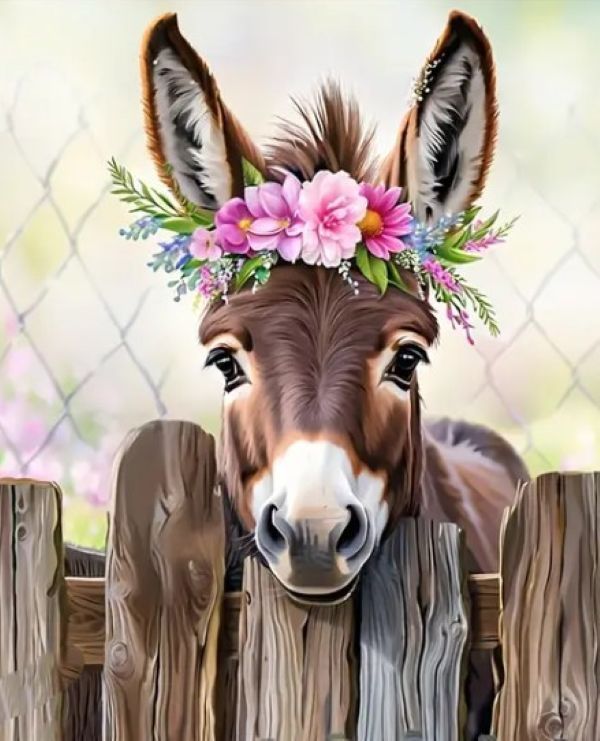 Paint by numbers - Donkey with Flower Crown - 40x50cm_0