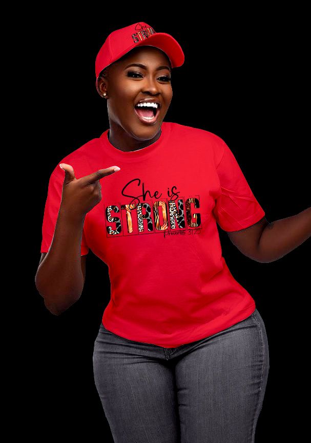 💥“She is Strong” Proverbs 31:25 T-Shirt & Cap Set – Bold Faithwear for Empowered Women_6