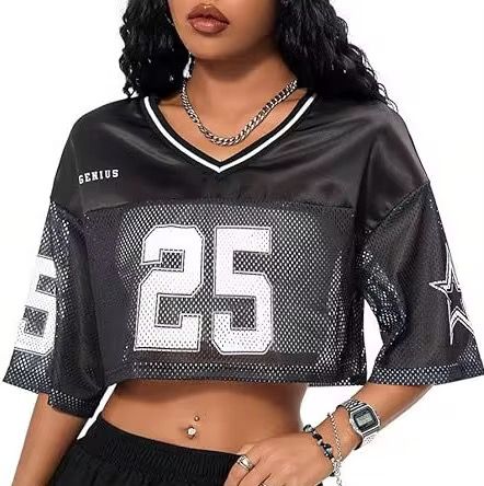 Best Price Sublimated Custom Logo Over Size Crop Jersey for Women Custom Mesh American Football Jersey American Football Uniform_1