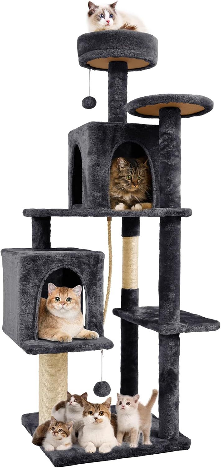 TORRE CENTRO DE ACTIVIDADES NINESHI PARA GATOS DE 59" CON MUEBLES CONDOMINIO_0