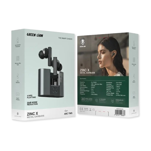 Green Lion ZINC X Metal Earbuds TWS with ANC - Black_0